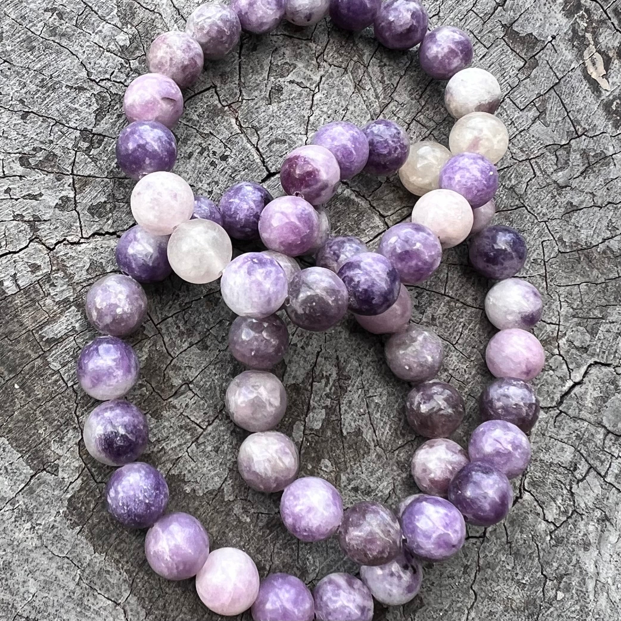 Lepidolite Beaded Bracelet ~ Large Fit