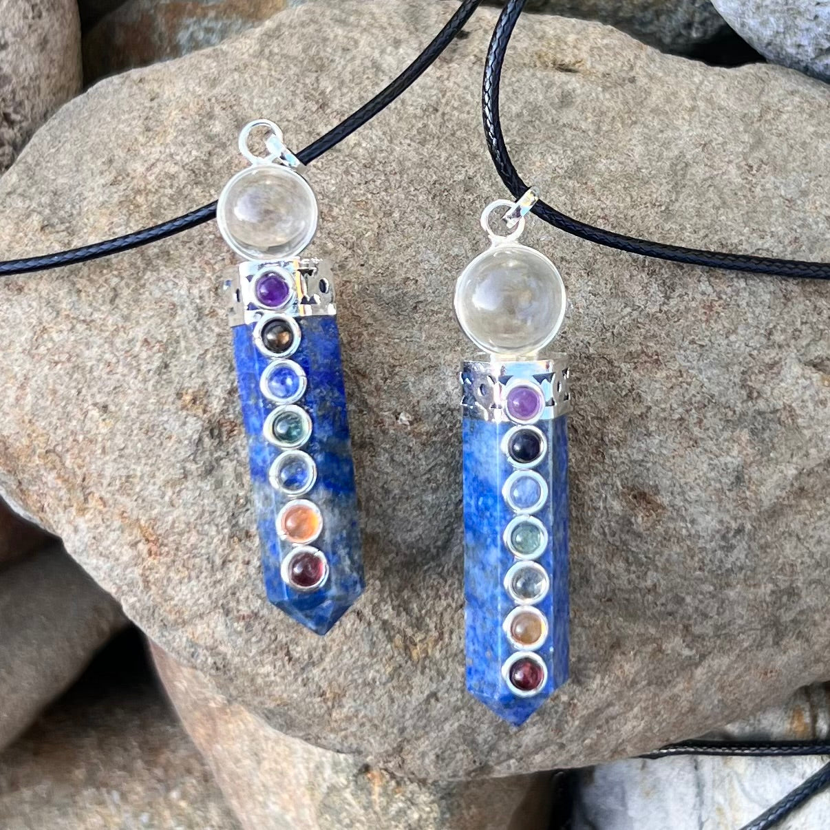 Lapis Lazuli & Chakra Pencil Generator Crystal Necklace