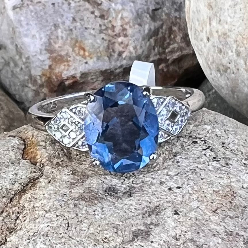 Blue & White Fluorite  ~ Sterling Silver Ring ~ 7