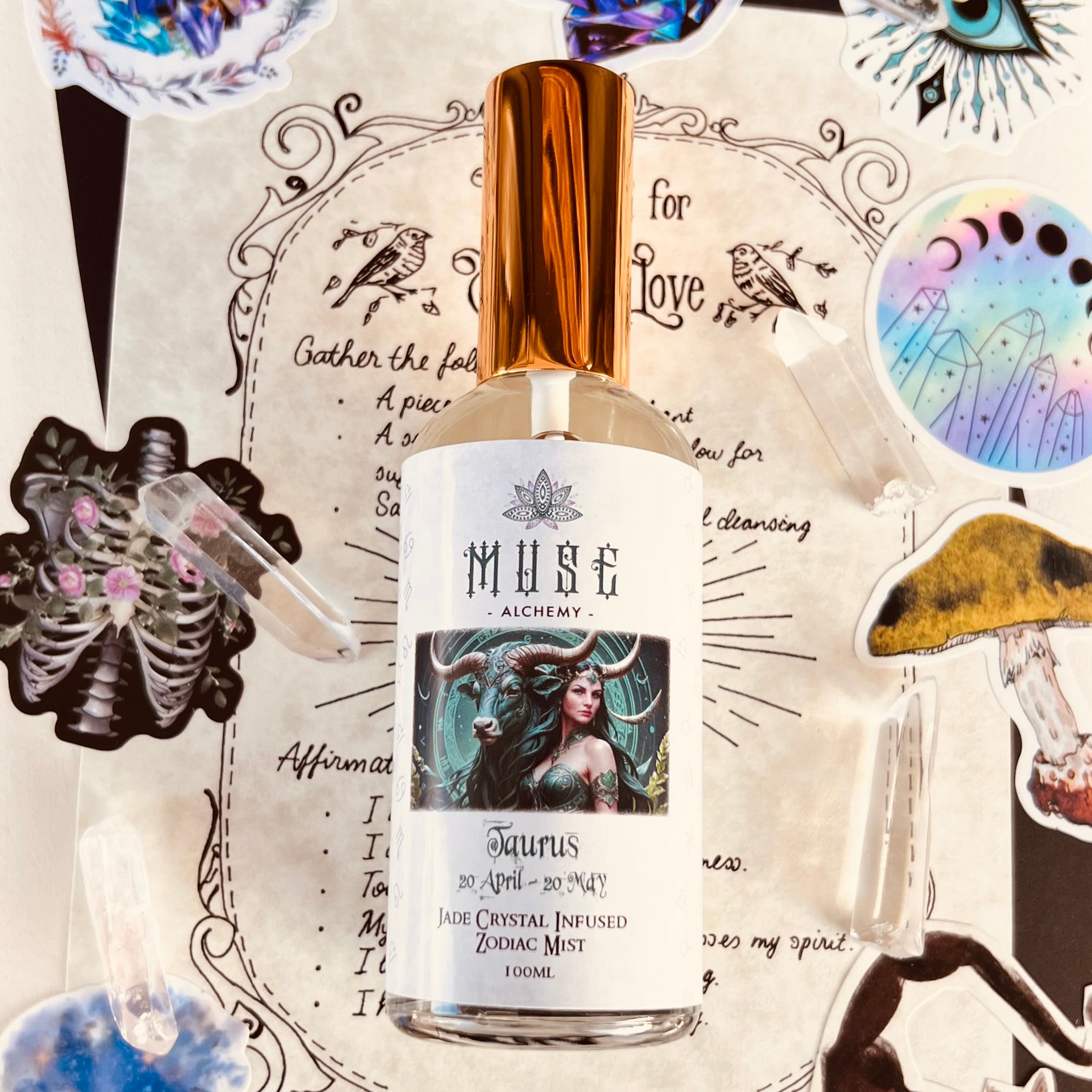 Muse Alchemy Taurus Zodiac Mist with Jade crystal infusion – 100ml bottle | Muse Crystals & Mystical Gifts