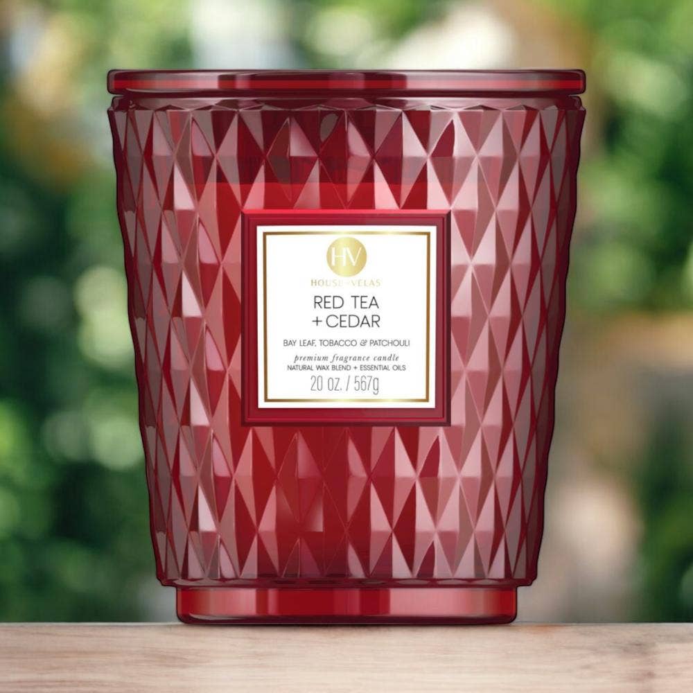 Ruby Red Tea & Cedar Coloured Glass Candle