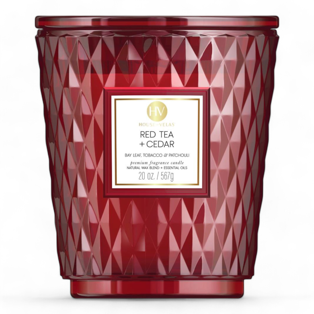 Ruby Red Tea & Cedar Coloured Glass Candle