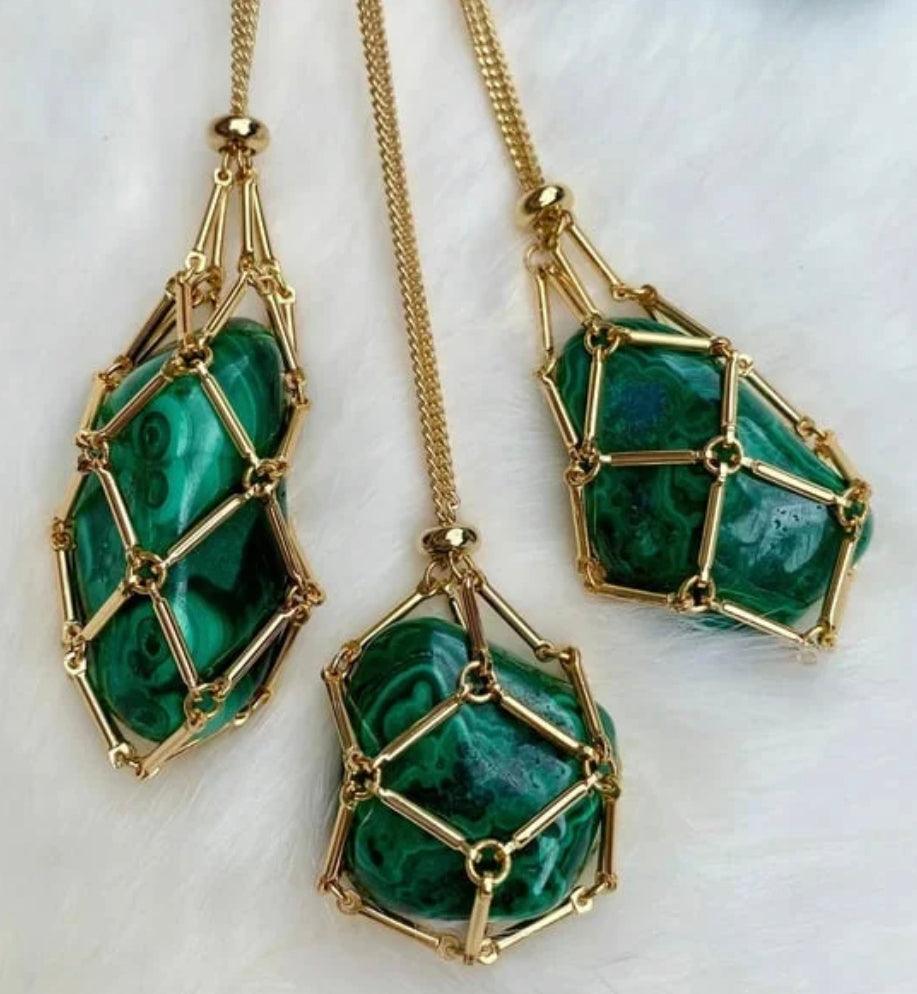 Glam Crystal Tumble Cage Necklace - Gold Medium - Muse Crystals & Mystical Gifts