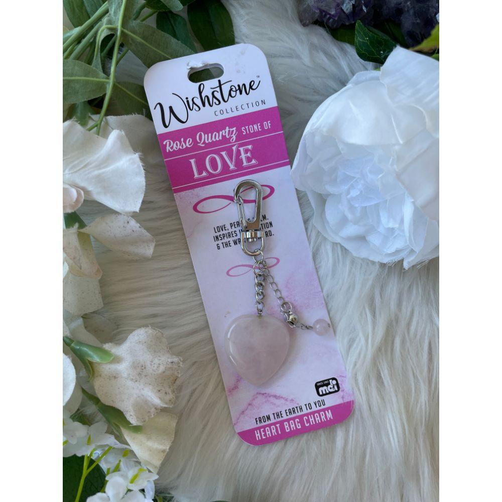 Wishstone Collection | Rose Quartz Heart Bag Charm - Muse Crystals & Mystical Gifts