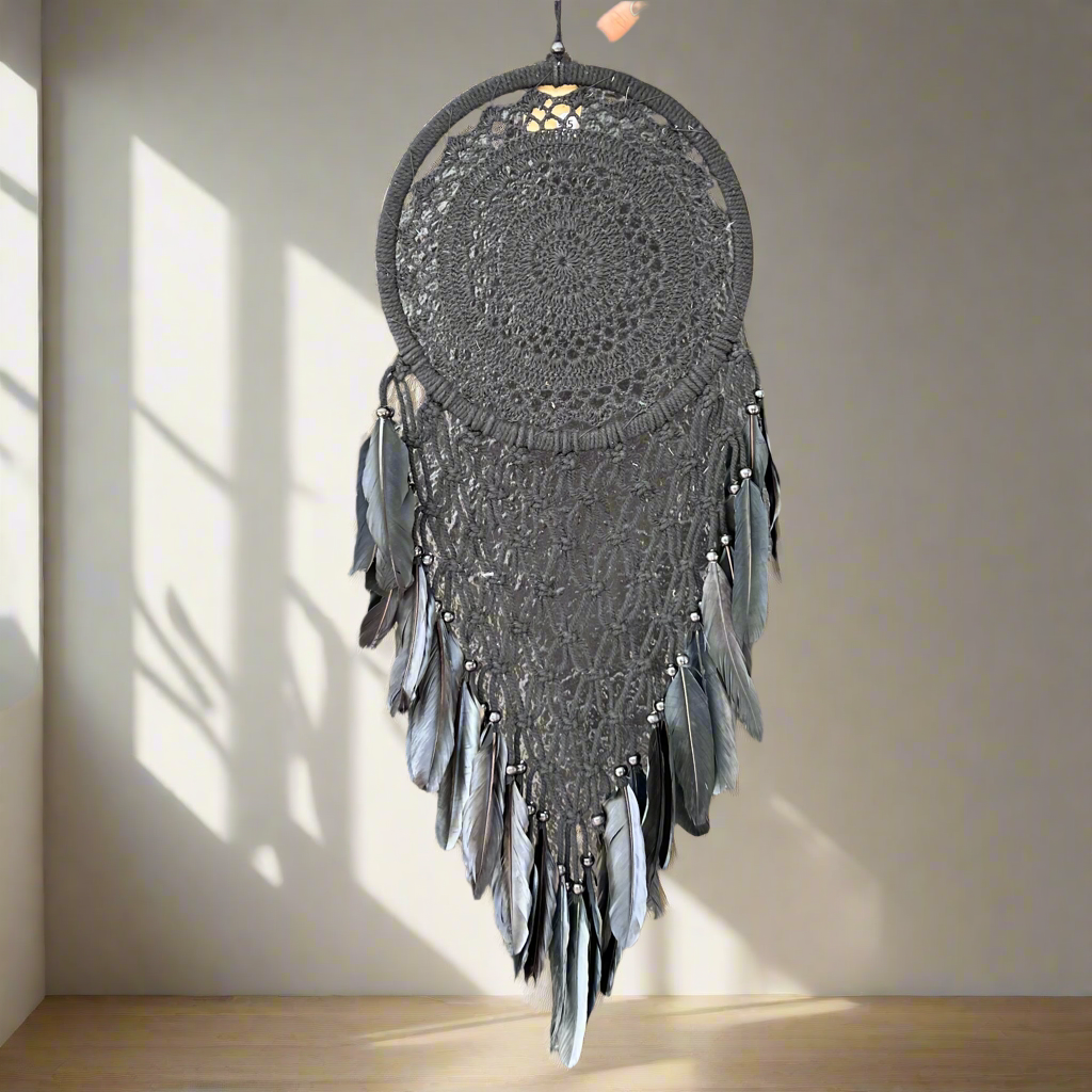 Black Boho Flower of Life Macrame Dream Catcher