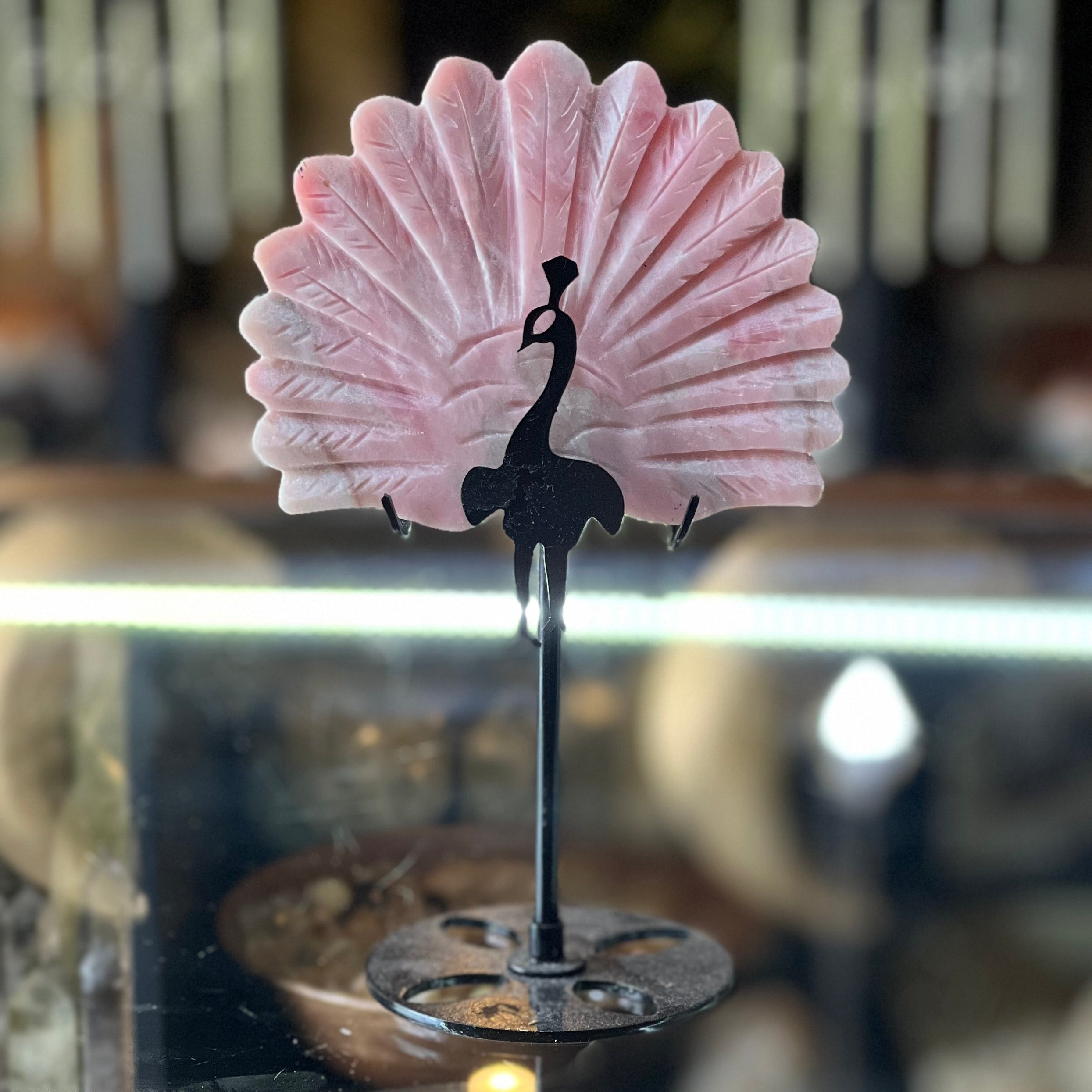 Pink Opal Peacock of Compassion Carving