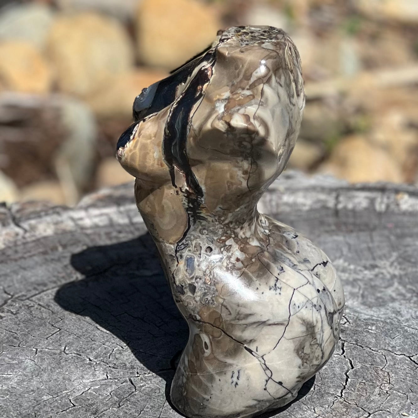 Volcanic Agate Lady Body Carving