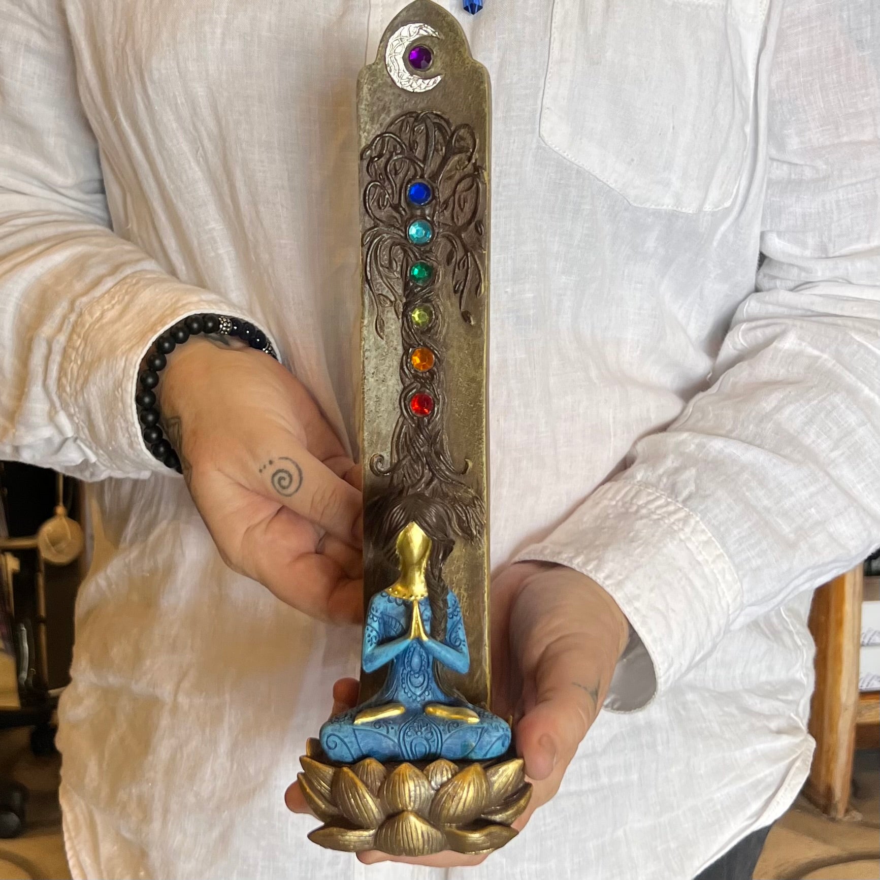 Chakra Meditation Incense Burner ~ Blue