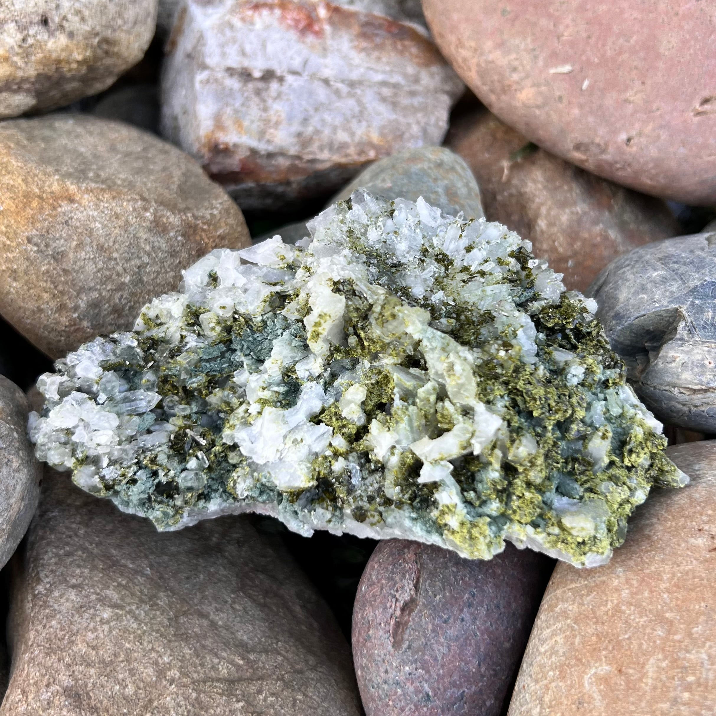 Epidote on Garden Quartz Natural ~ Specialty Crystal