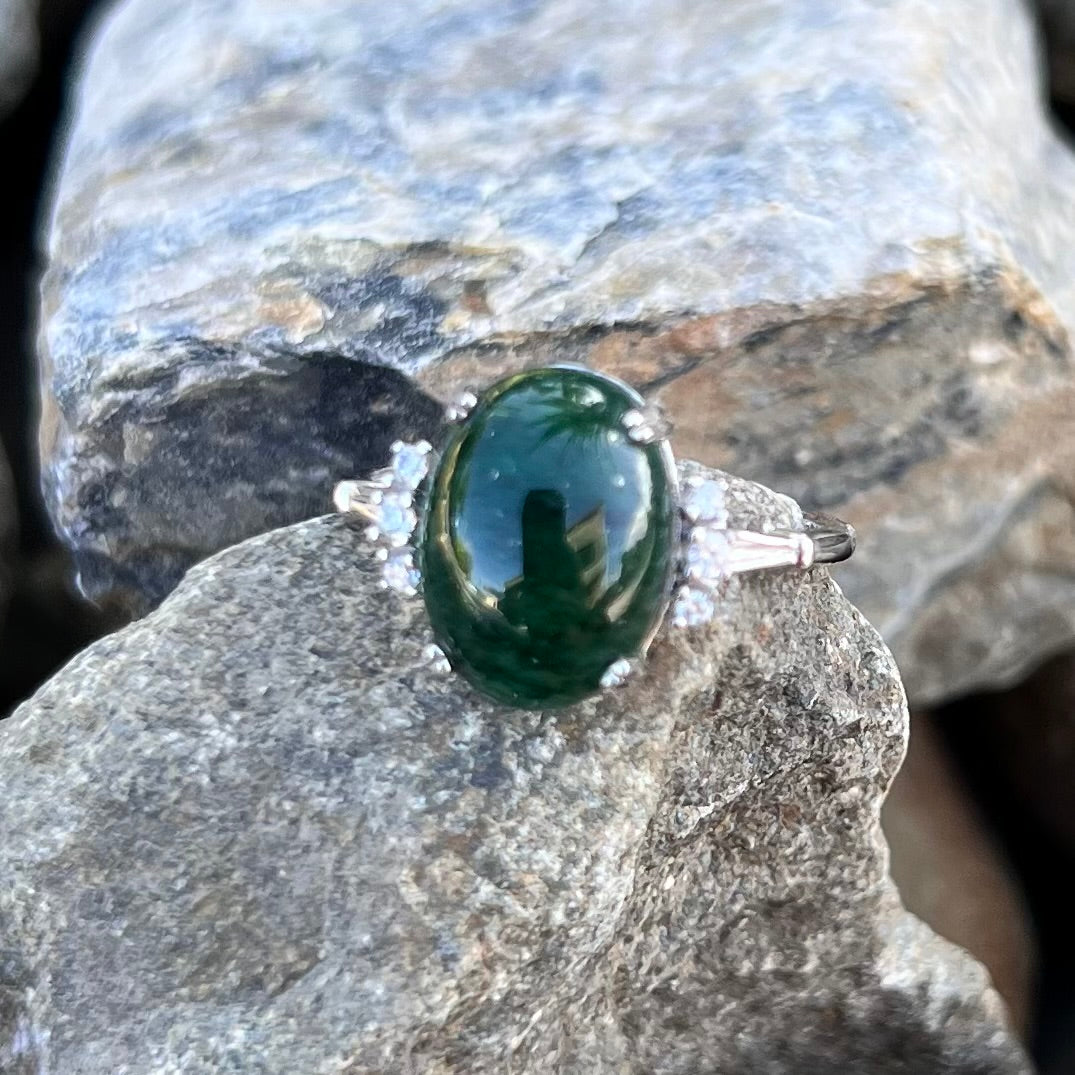 Green Aventurine With White Topaz Sterling Silver Ring - 10