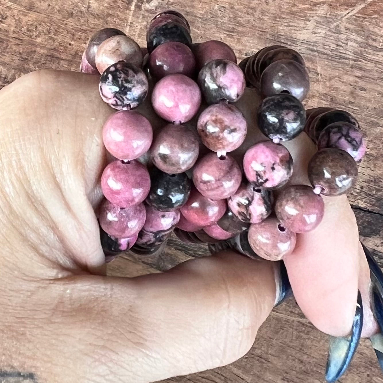 Rhodonite Beaded Bracelet ~ Large Fit