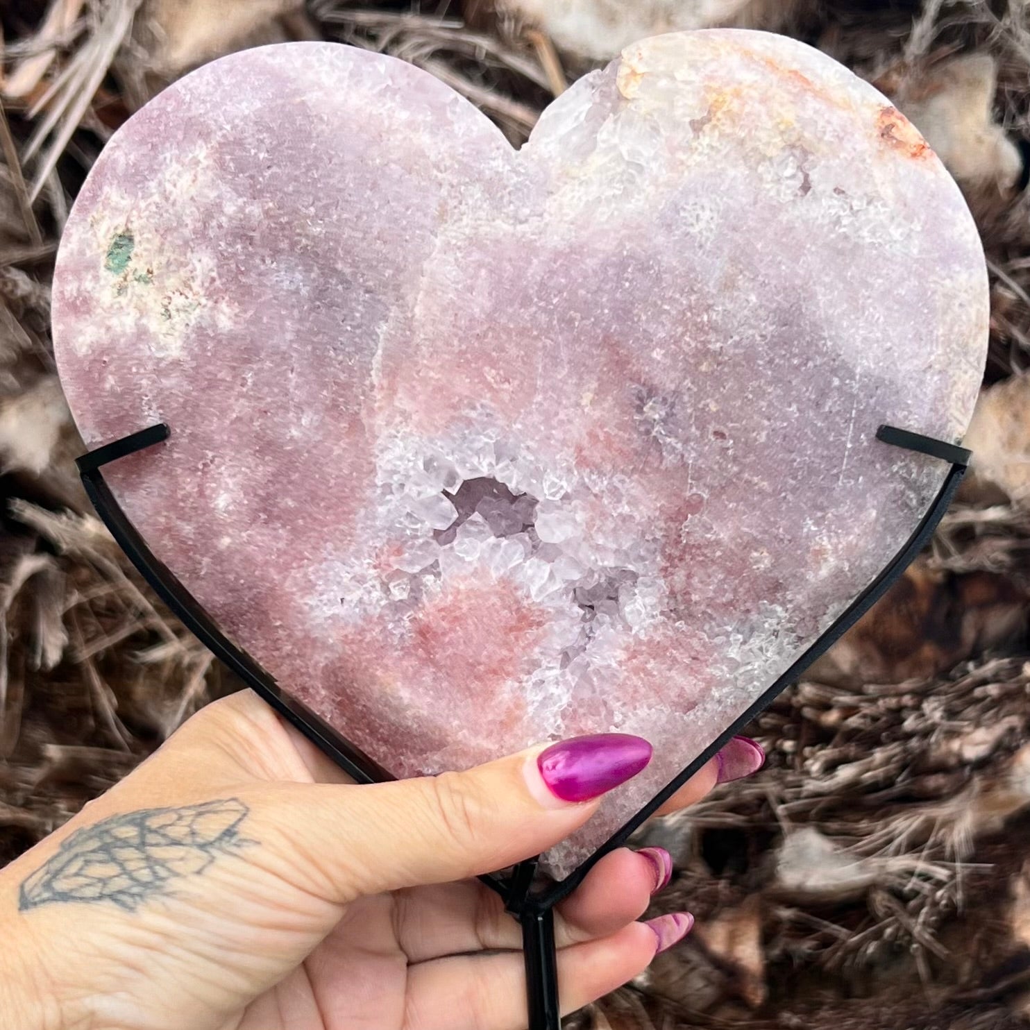 Pink Amethyst Heart on Stand