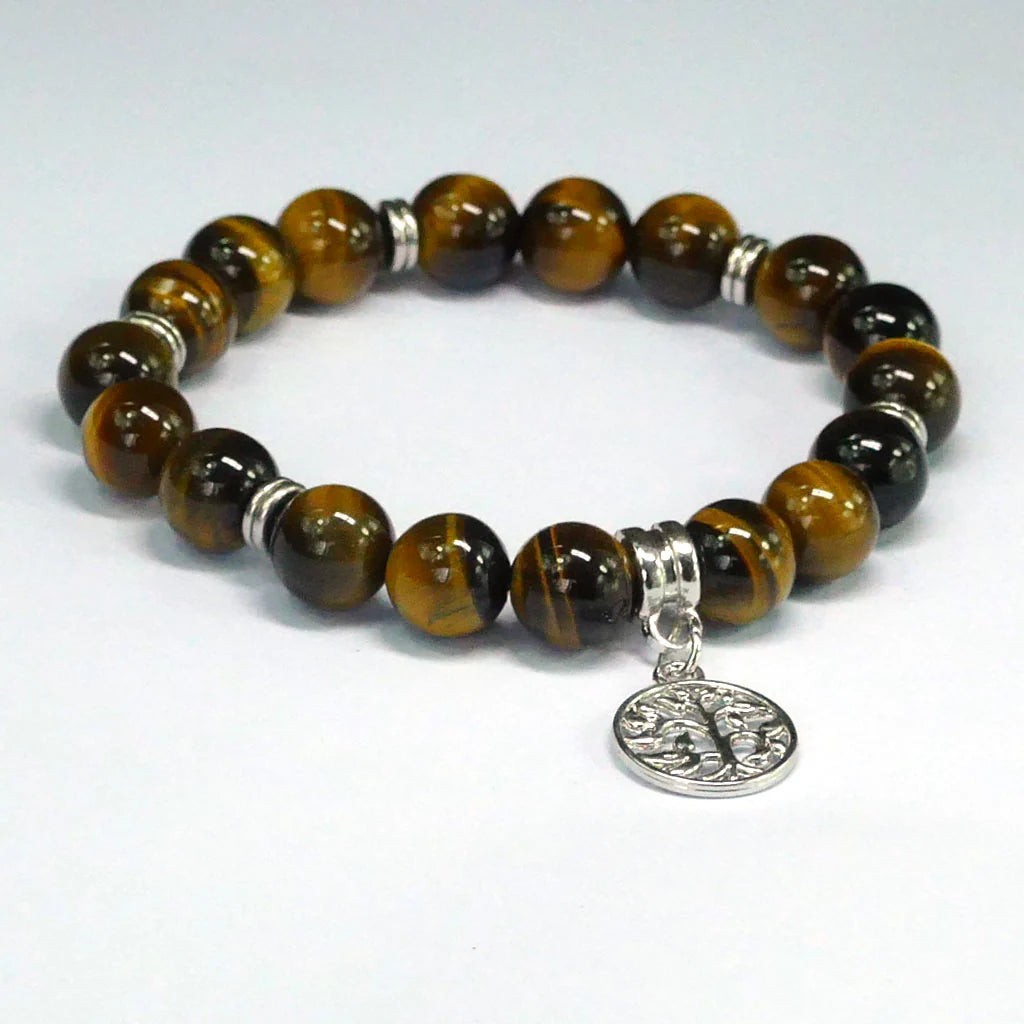 Gold Tiger Eye Tree of Life Charm Bracelet