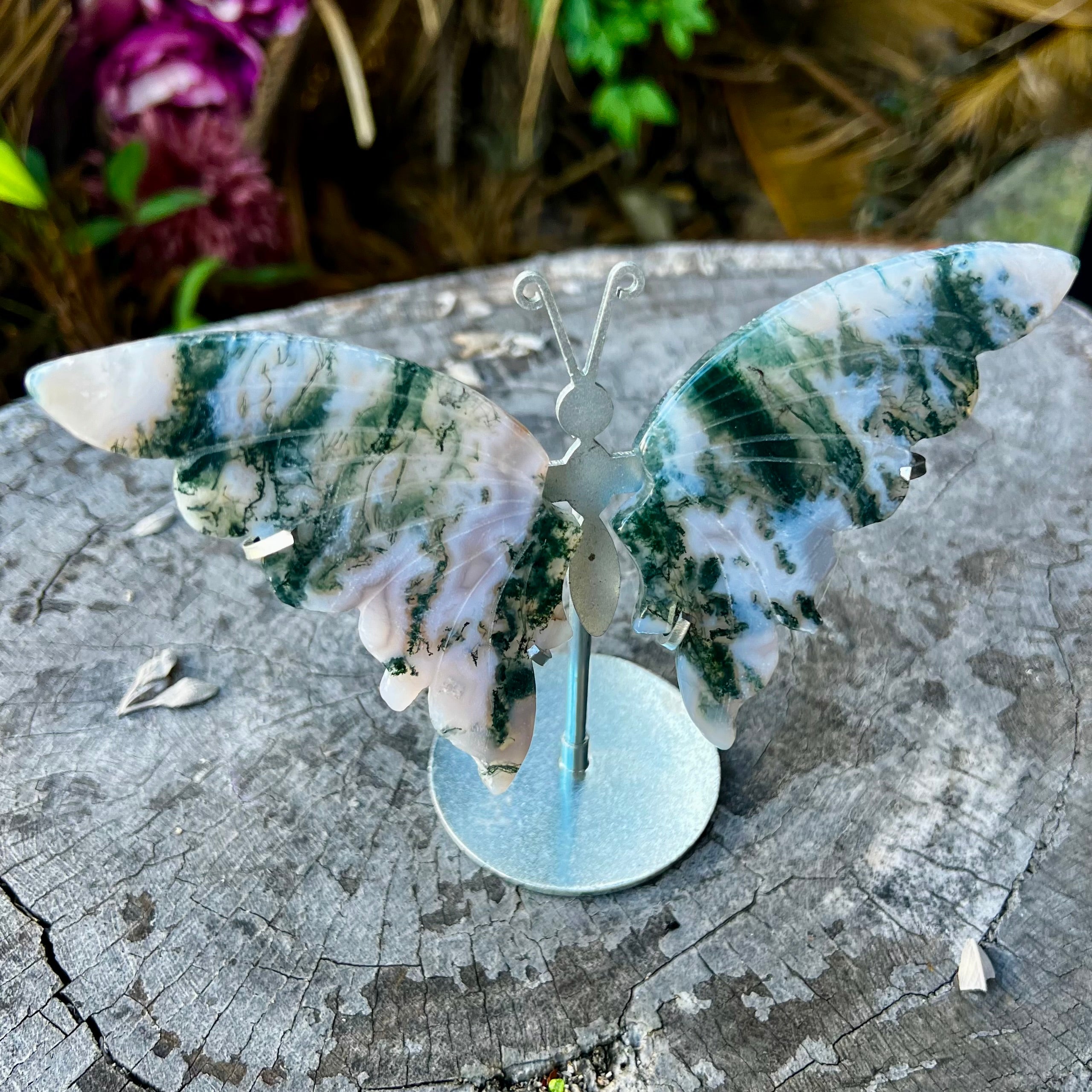 Moss Agate Butterfly Carving