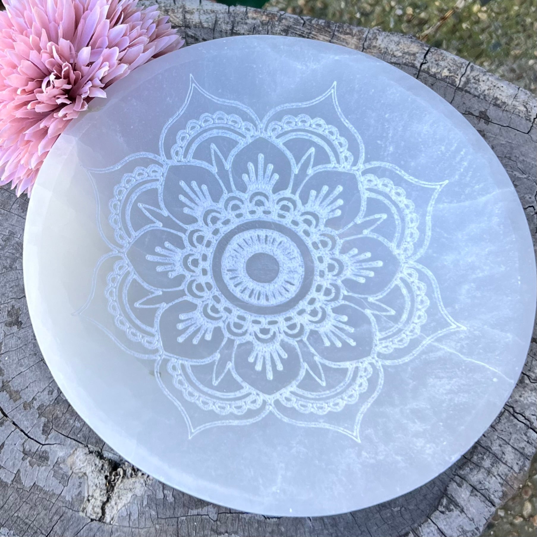 Selenite Cleansing & Charging Mandala Bowl ~ Extra Large