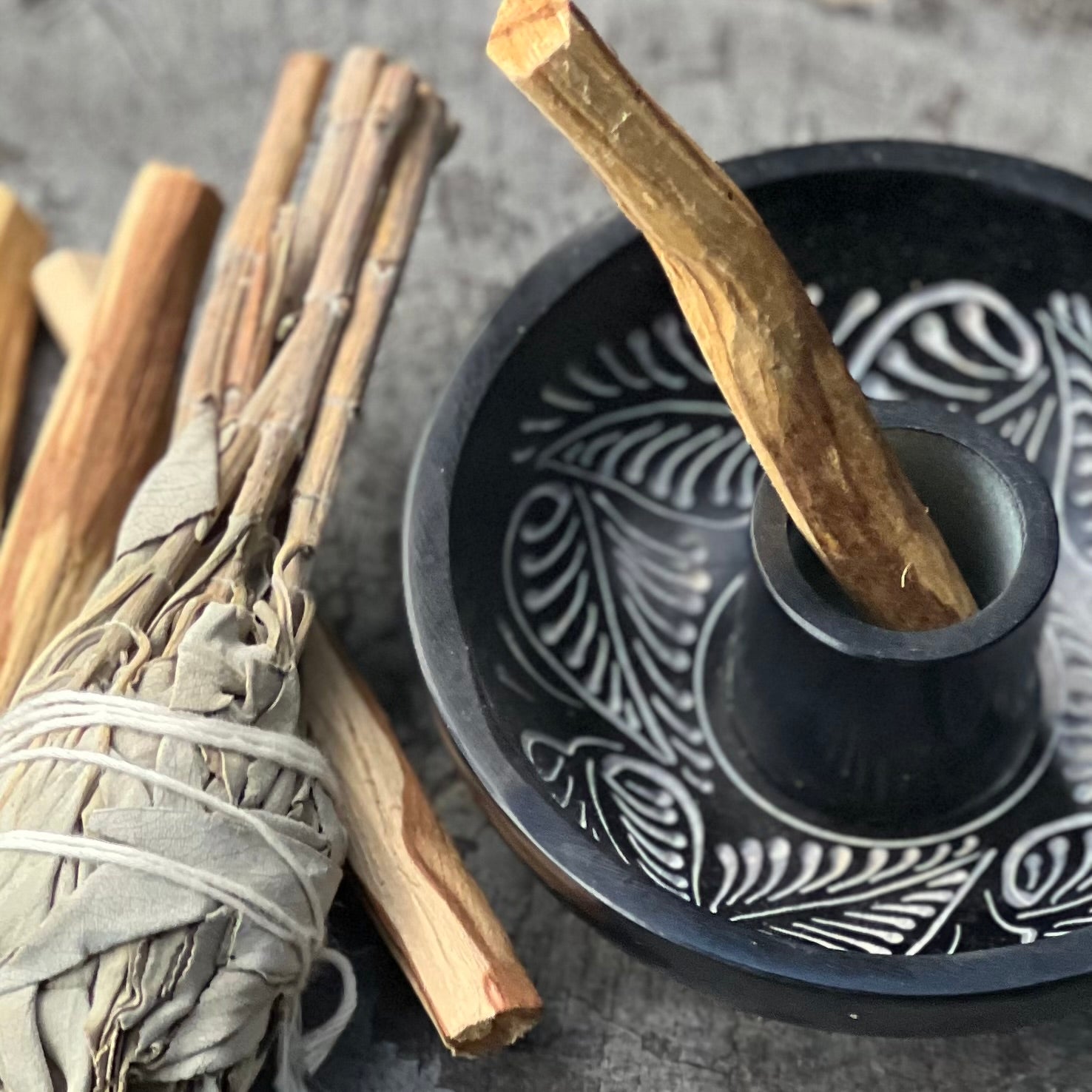 Palo Santo Soapstone Burner ~ Black