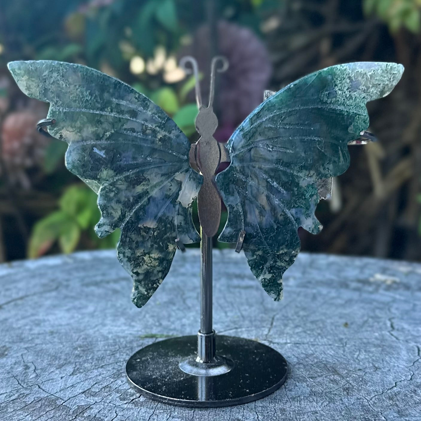 Moss Agate Butterfly Carving