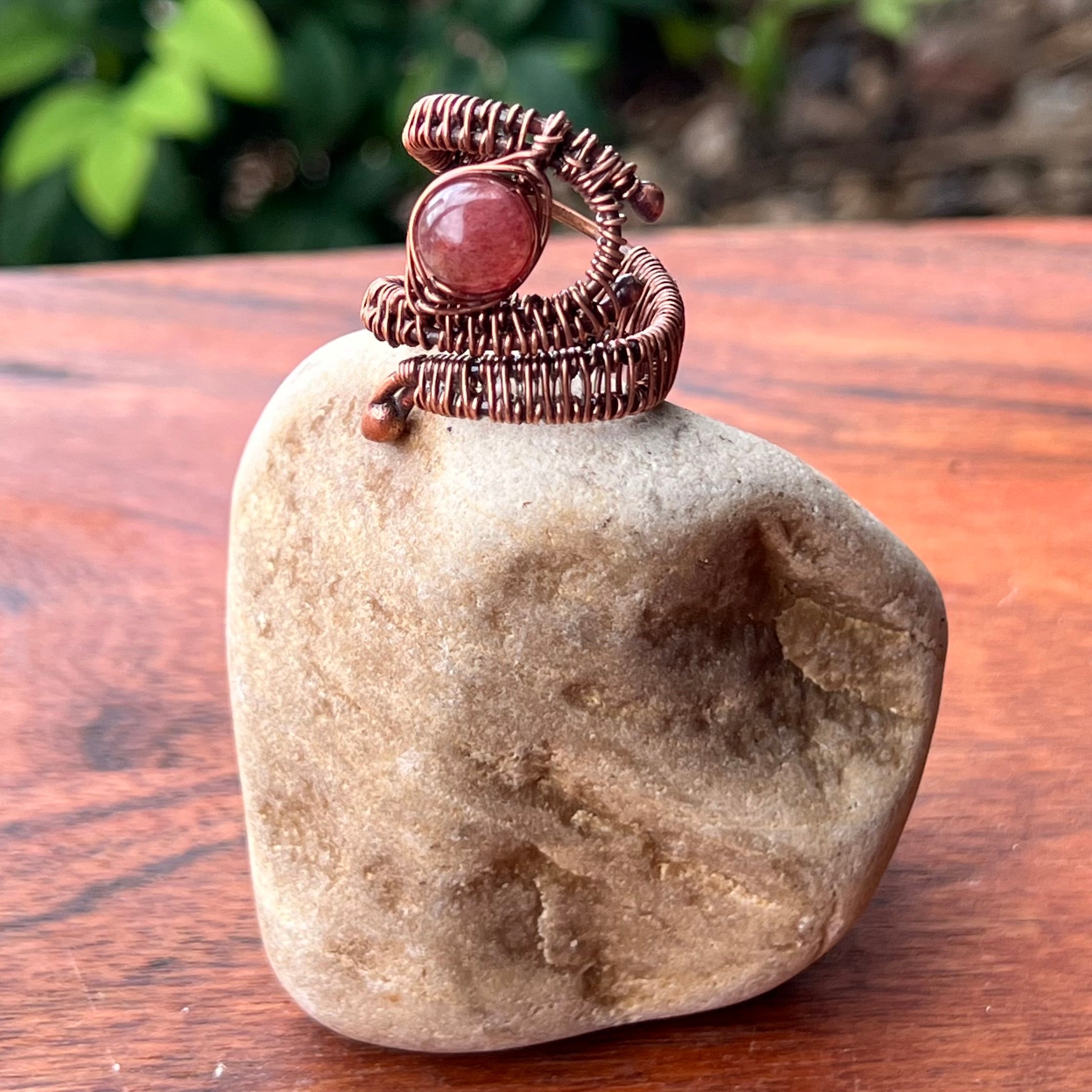 Muse Forged ~ Artesian Strawberry Quartz Ring ~ Adjustable