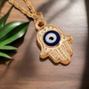 Gold Hamsa Protection with Evil Eye Necklace