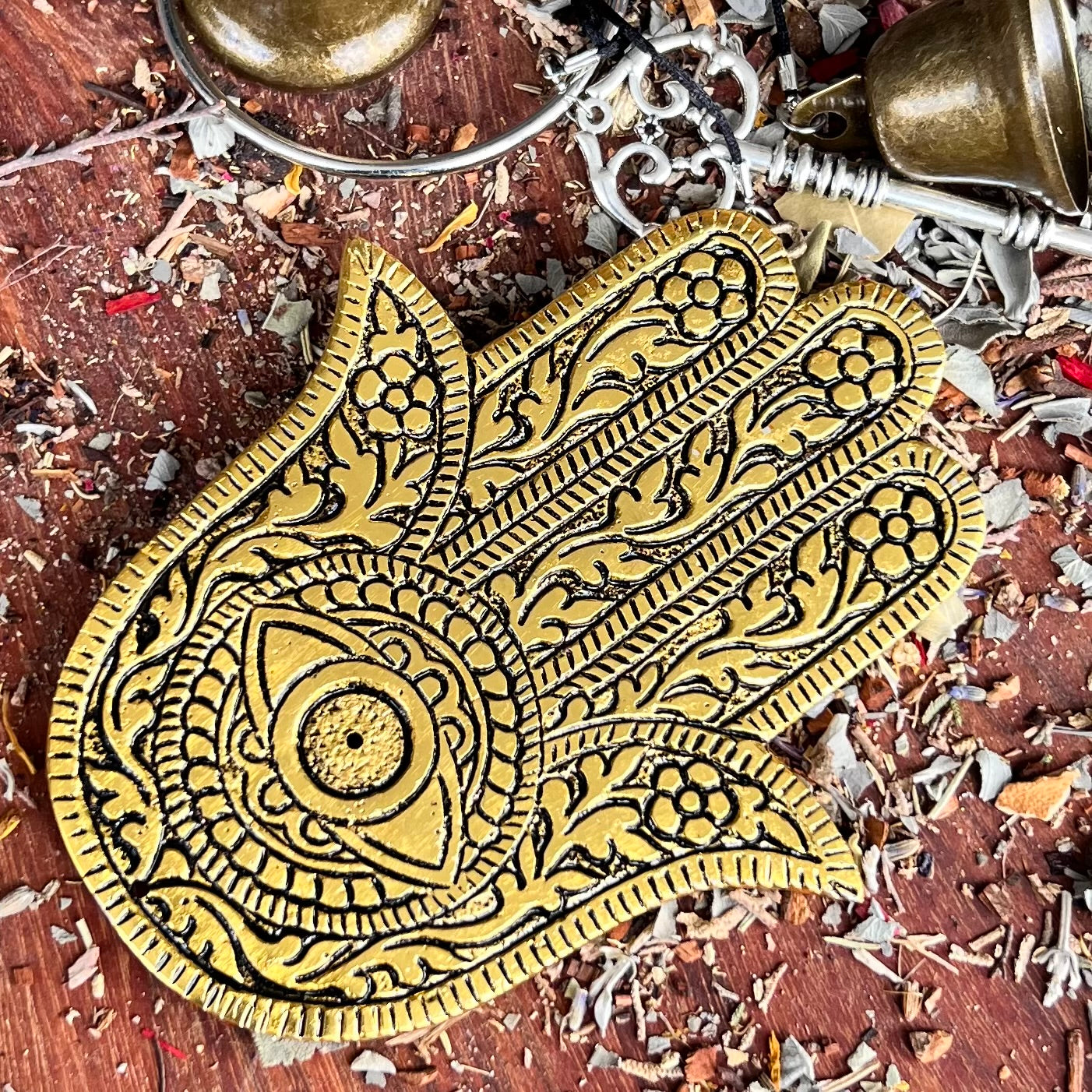 Hamsa Bronze Metal Incense Burner