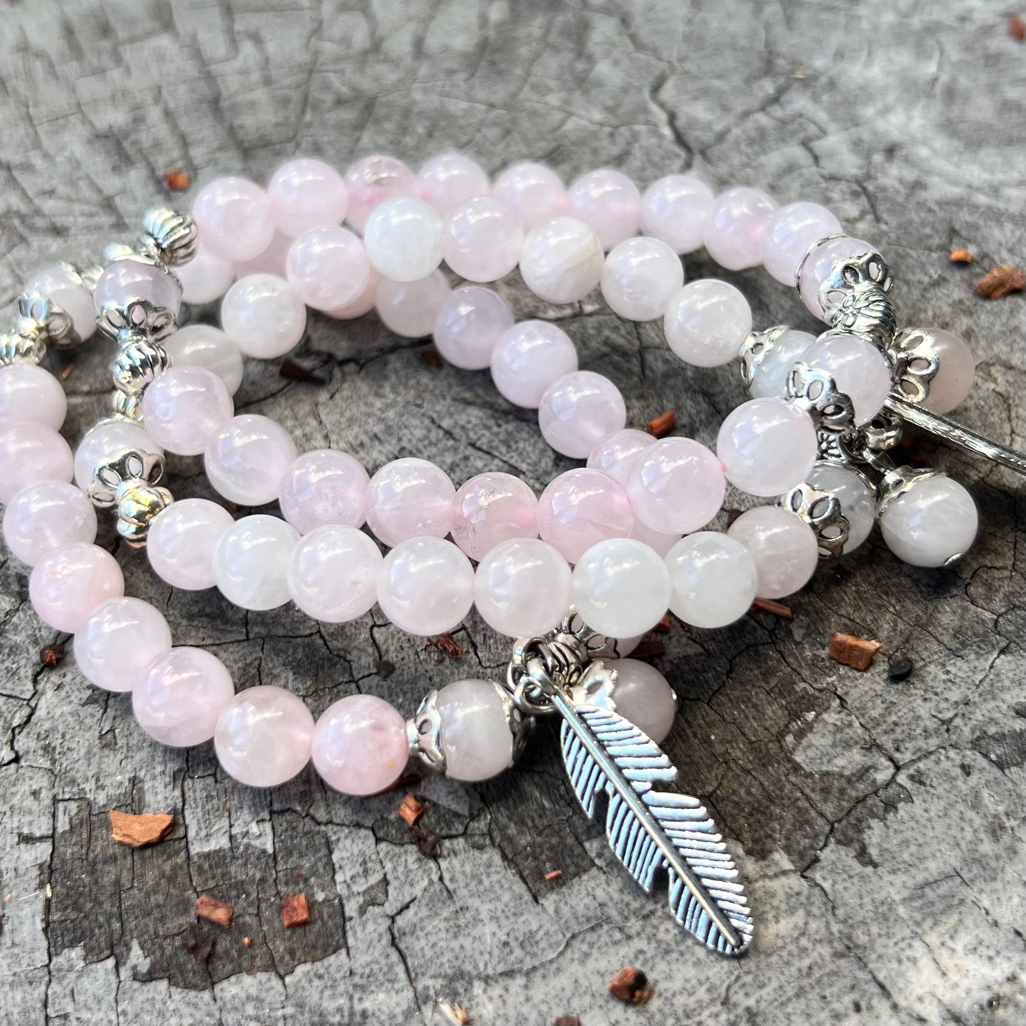 Rose Quartz Unconditional Love Bracelet with Feather Charm