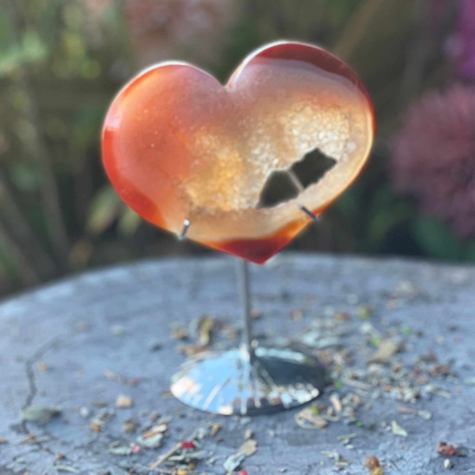 Carnelian Geode Heart on Stand