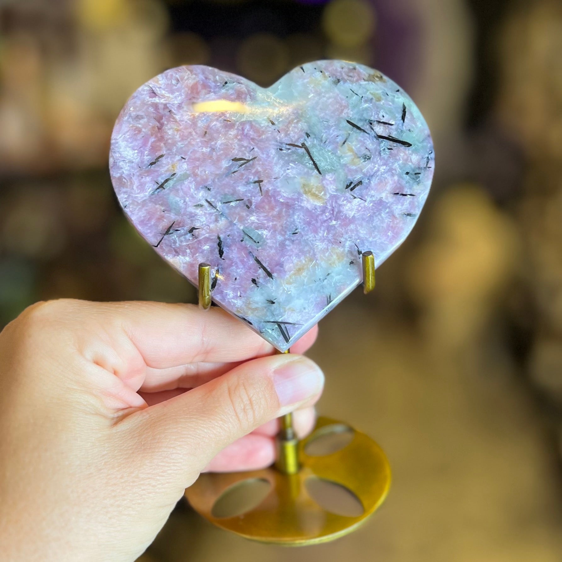 Pink Tourmaline Heart Carving on Stand