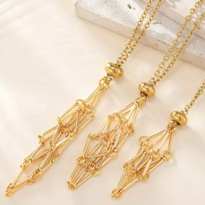 Glam Crystal Tumble Cage Necklace - Gold Small