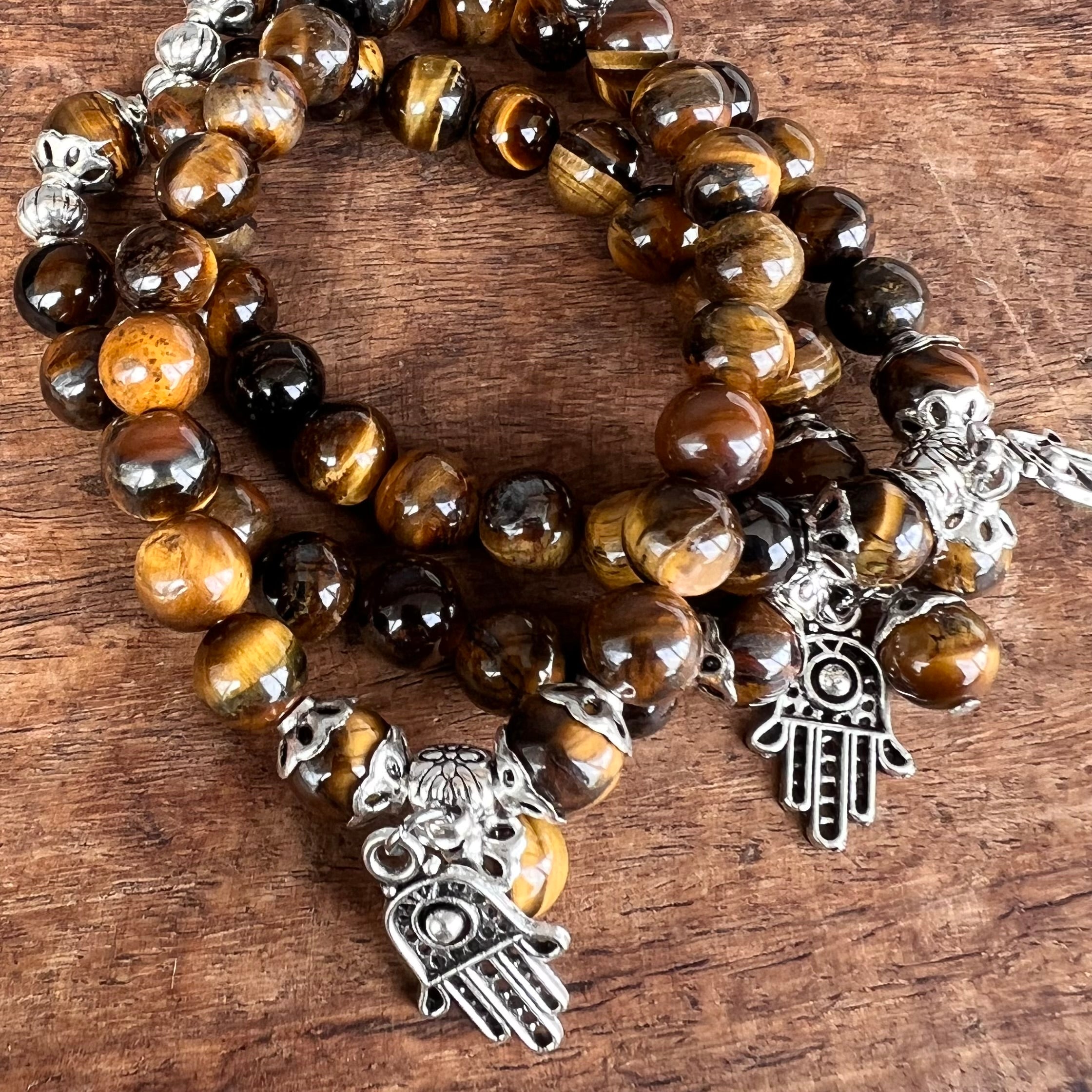 Tiger Eye Courage & Strength Bracelet with  Hamsa Charm