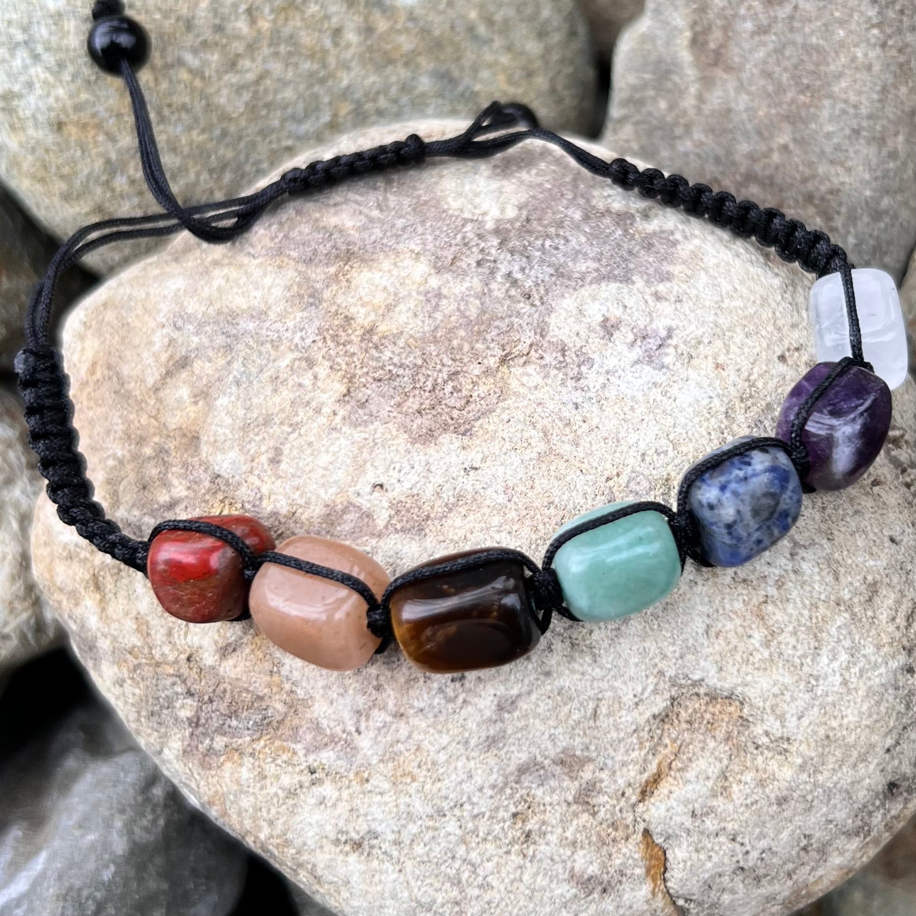 Chakra Balance Tumbled Adjustable Macrame Bracelet