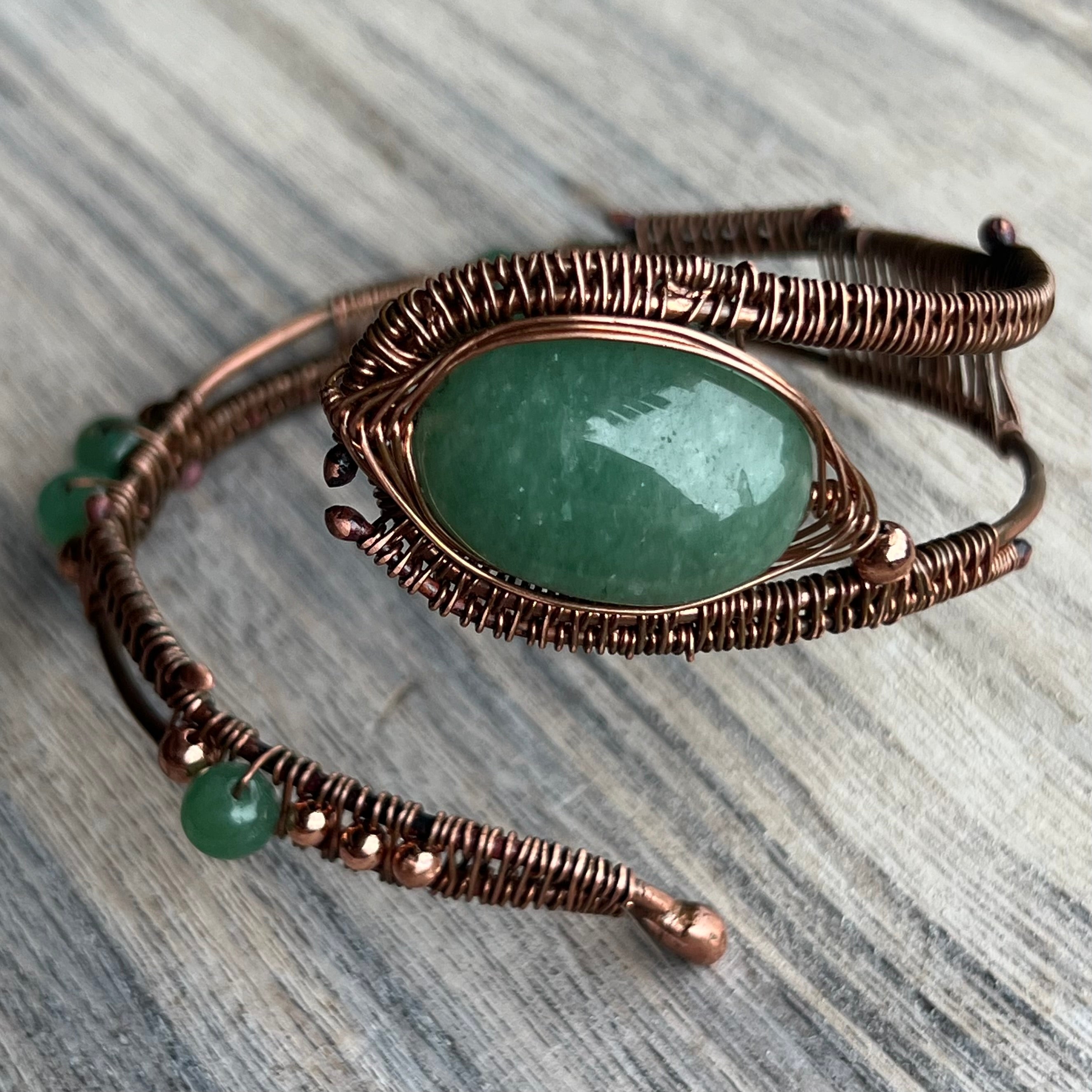 Muse Forged ~ Artesian Green Aventurine Adjustable Cuff Bracelet