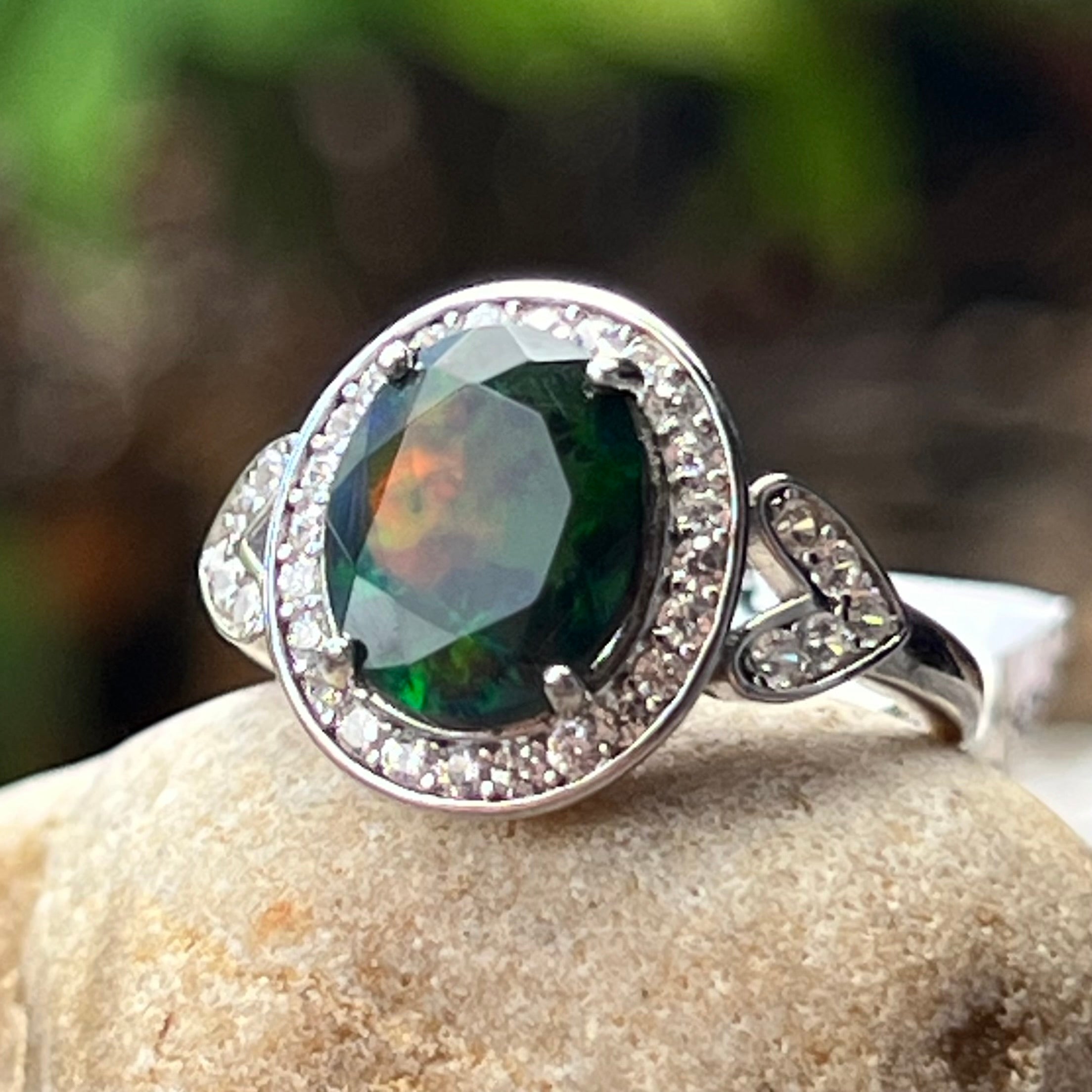 Black Opal Sterling Silver Ring ~ 6