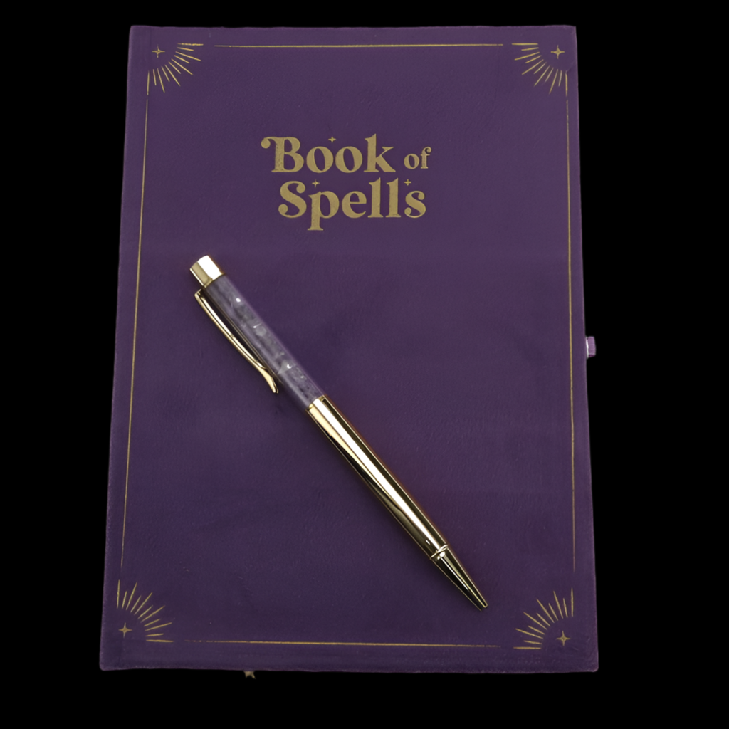 Book Of Spells Journal With Amethyst Crystal Pen