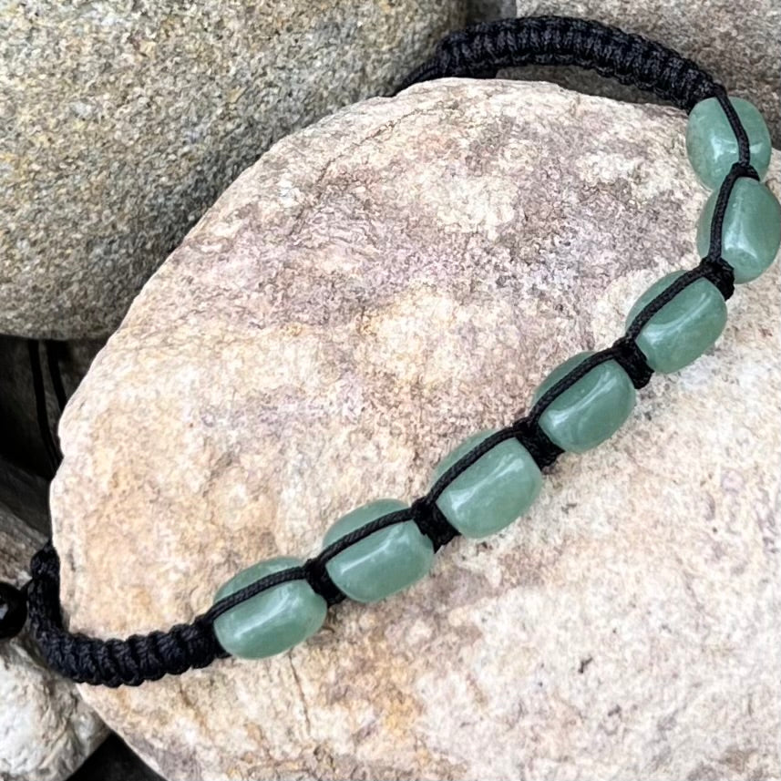 Green Aventurine Tumbled Adjustable Macrame Bracelet