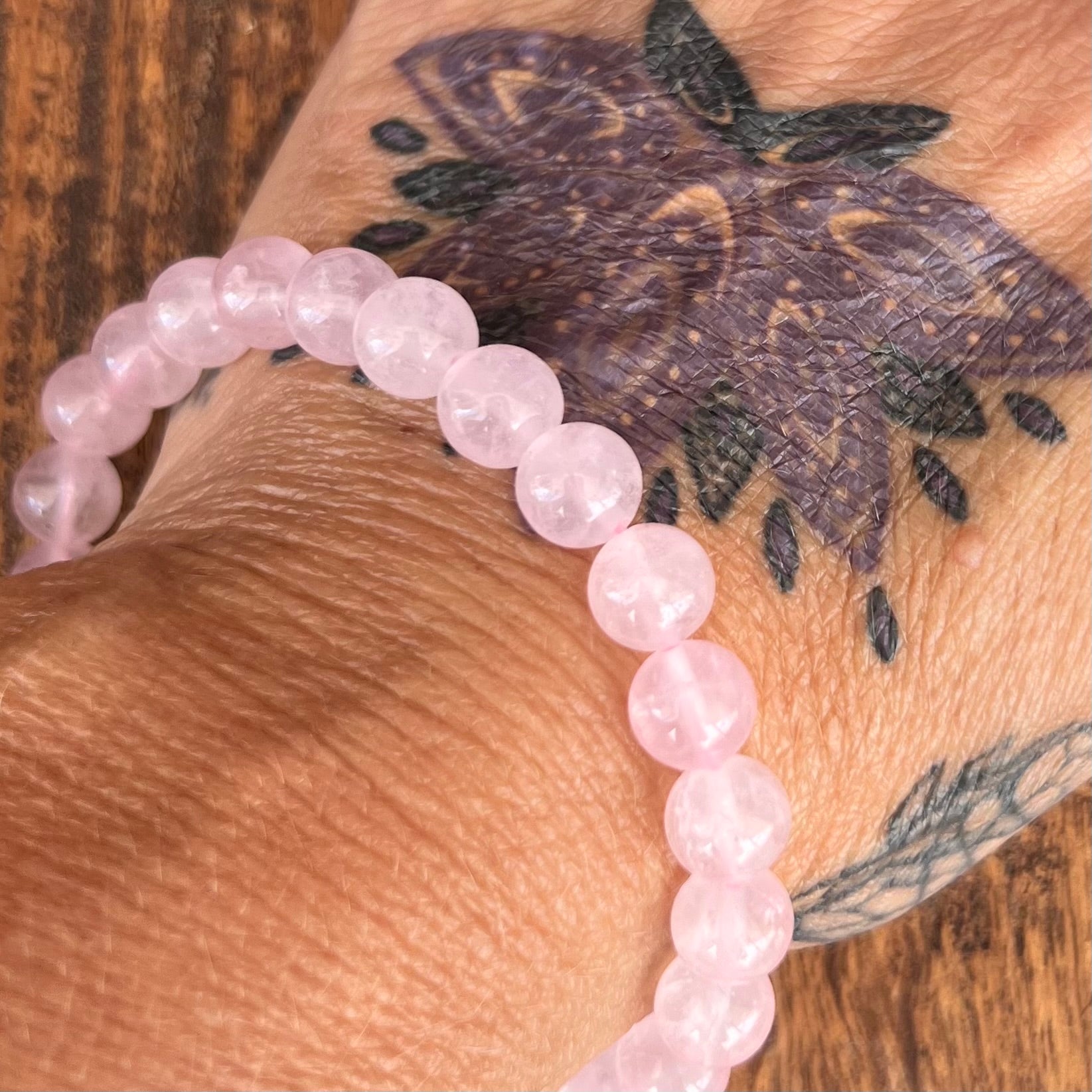 Rose Quartz Beaded Bracelet ~ Large Fit