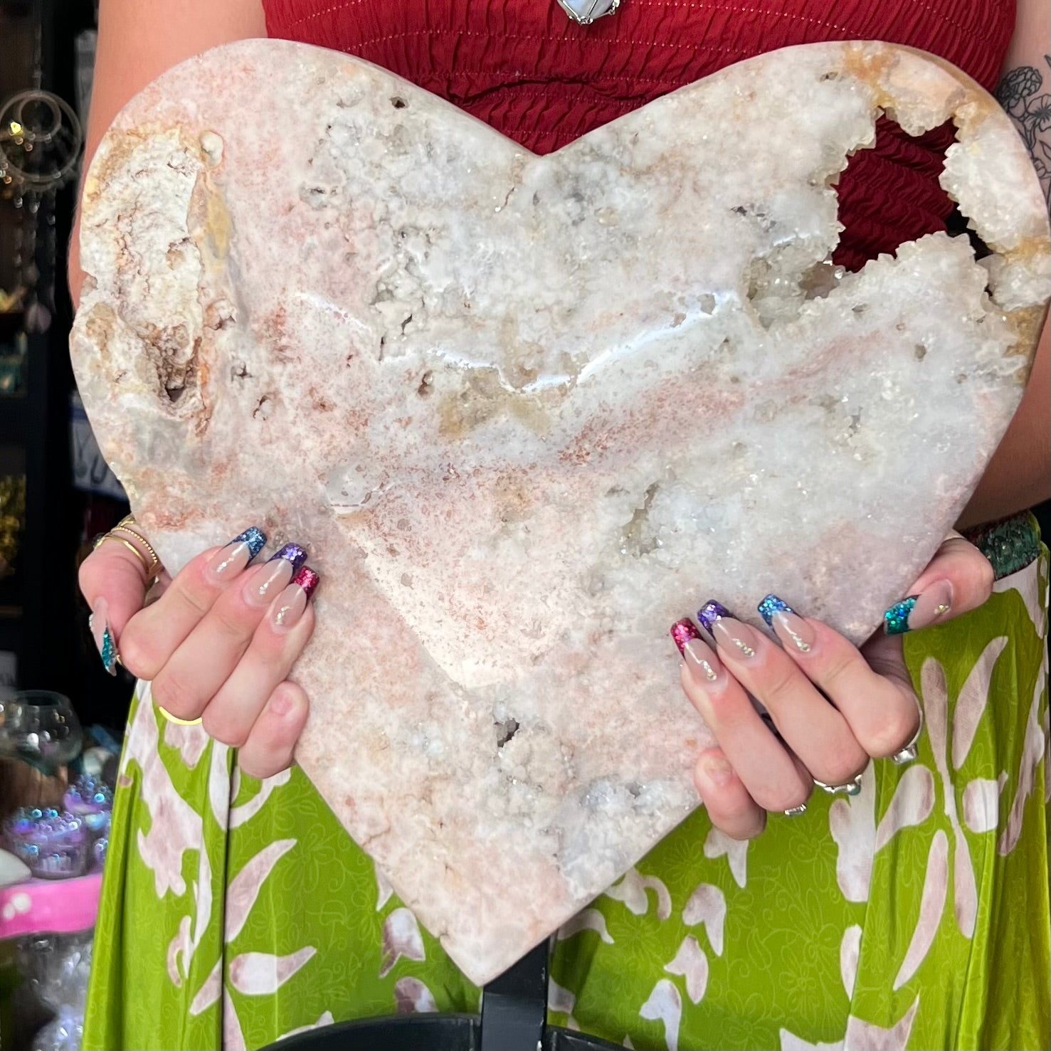 HUGE Pink Amethyst Heart on Stand