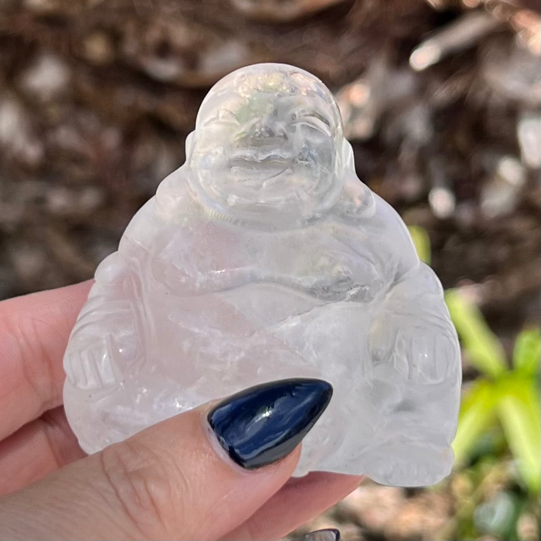 Happy Buddah ~ Clear Quartz carving