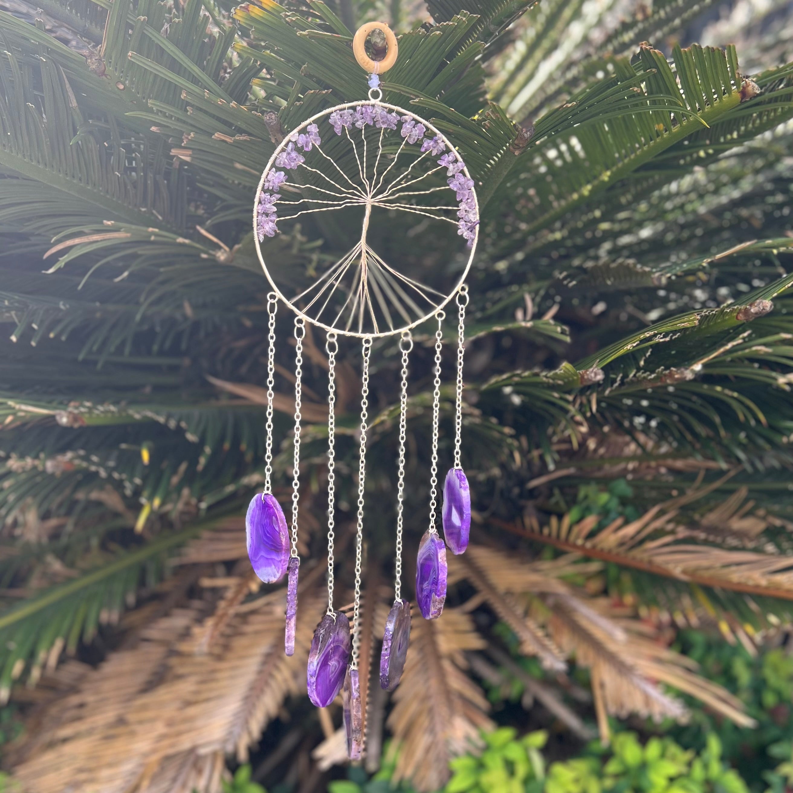 Amethyst ~ Dyed Agate ~ Tree Of Life Hanger ~ Silver