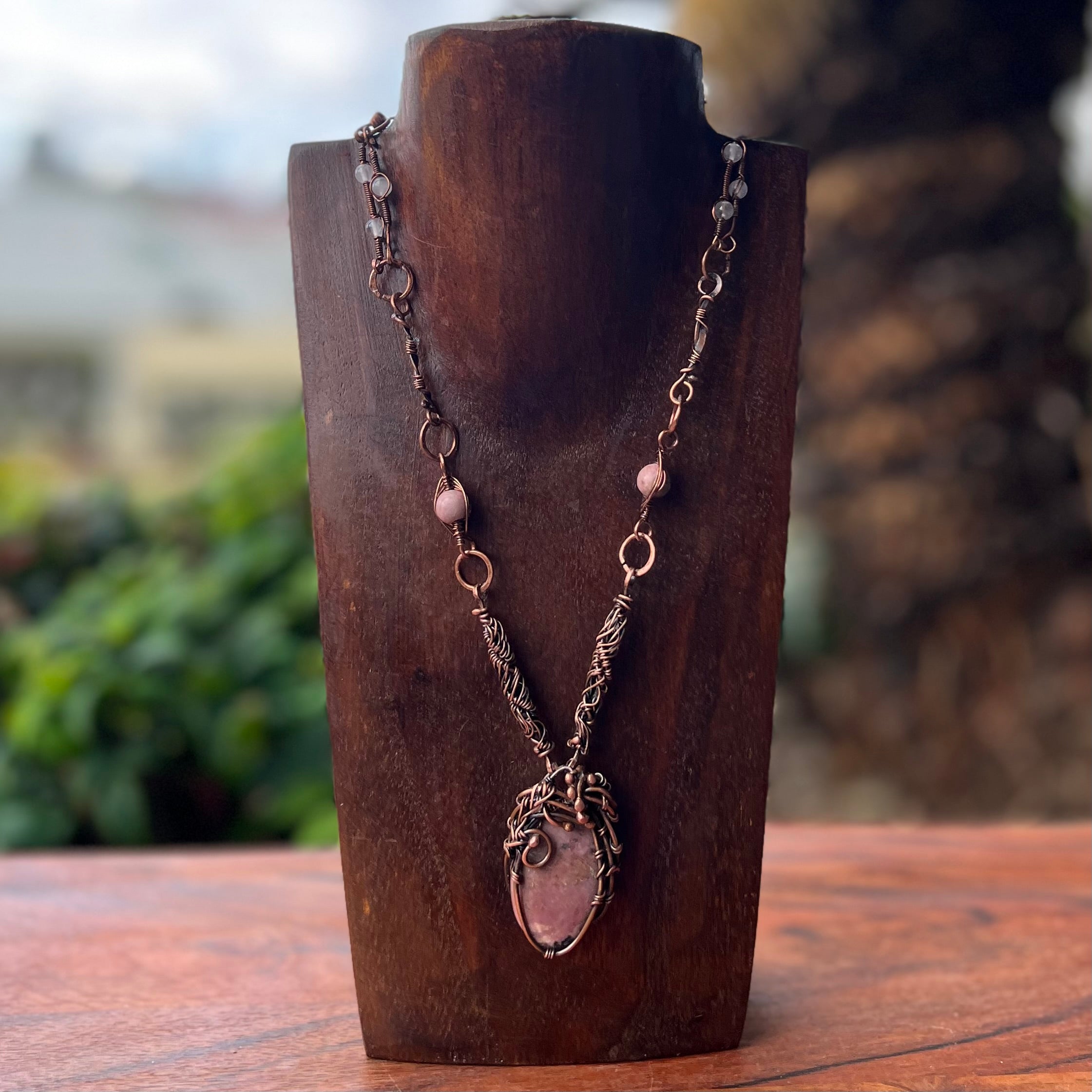 Muse Forged ~ Artesian Rhodonite & Rose Quartz Necklace