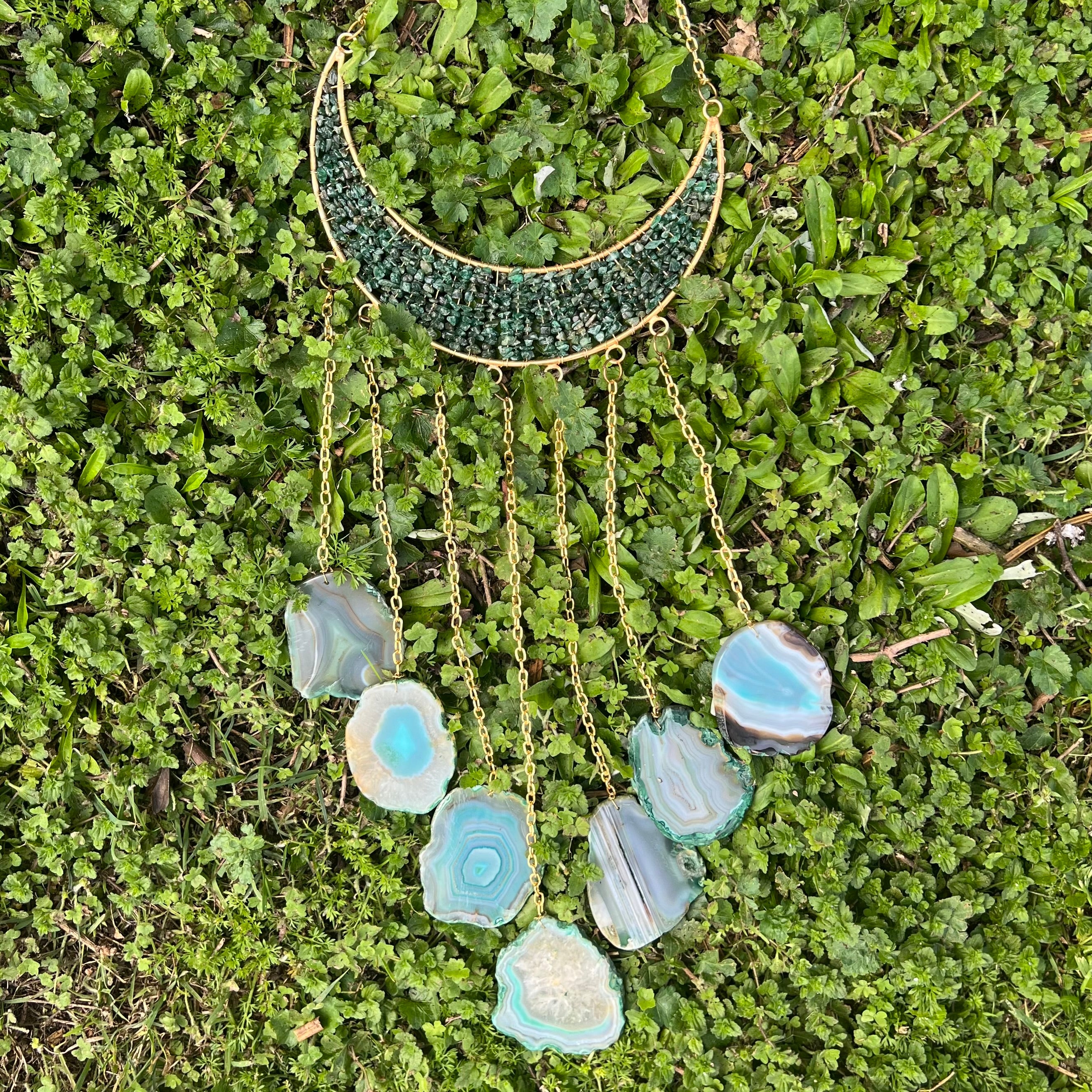 Green Aventurine ~ Dyed Agate ~ Moon Hanger ~ Gold
