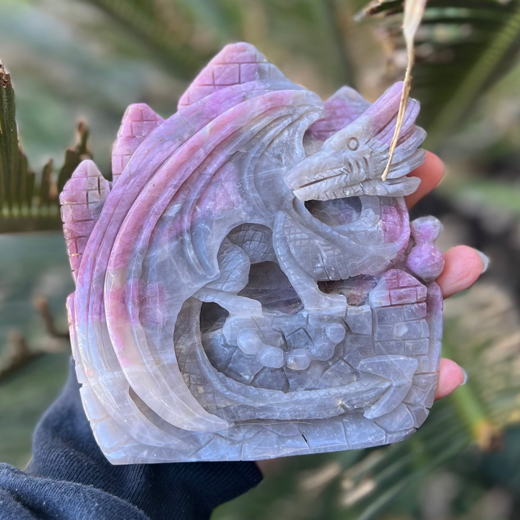 Pink Tourmaline Dragon Carving