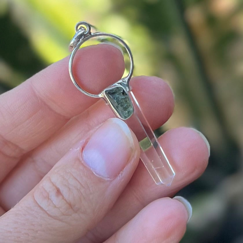 Clear Quartz with Moldavite Sterling Silver Pendant