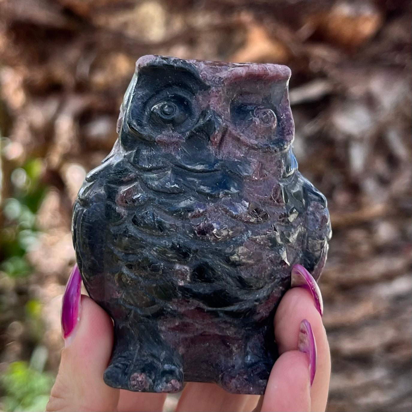 Wise Owl Garnet Carving