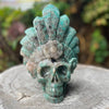 Amazonite Warrior Skull with Headdress Carving