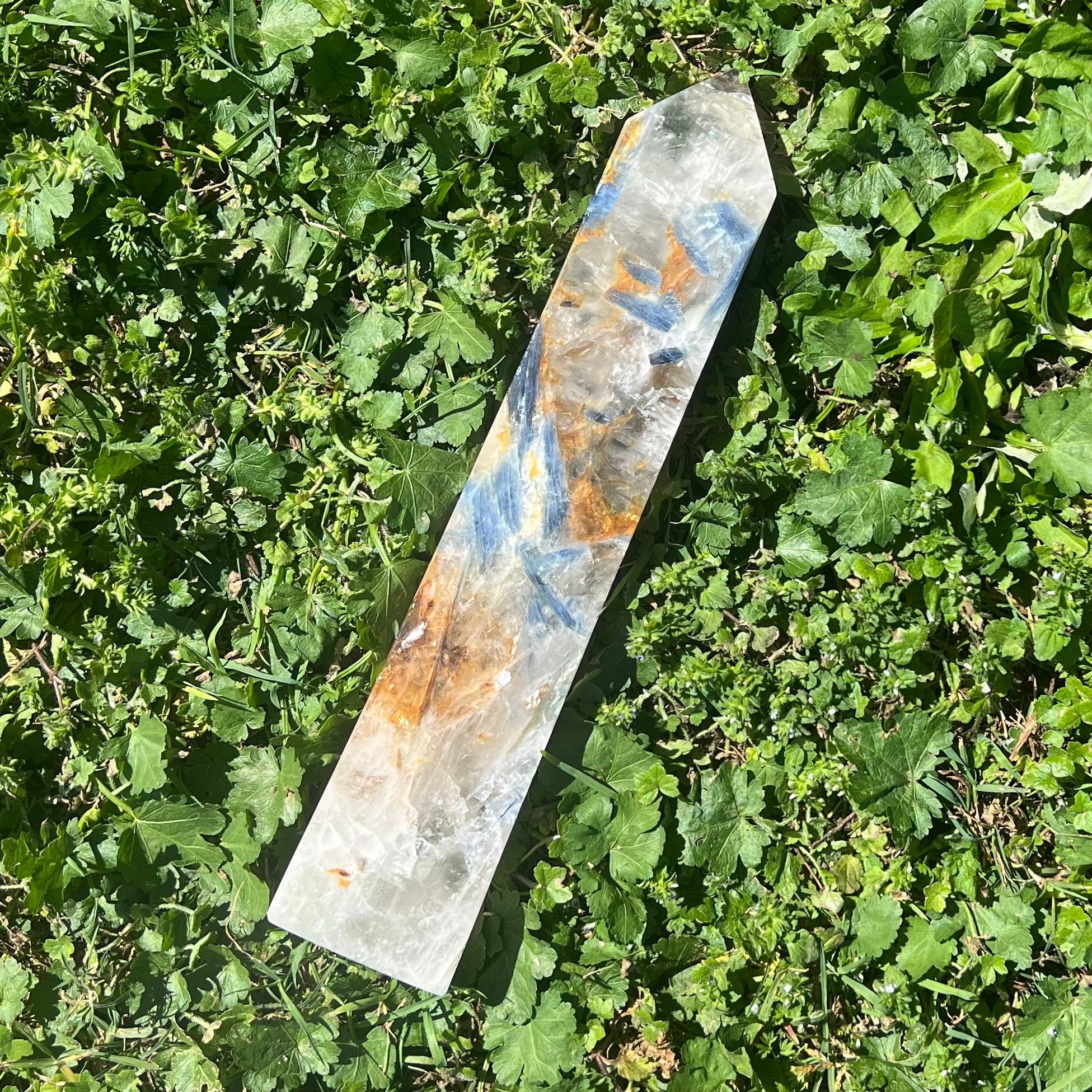 Blue Kyanite in Quartz Tower with Golden Healer