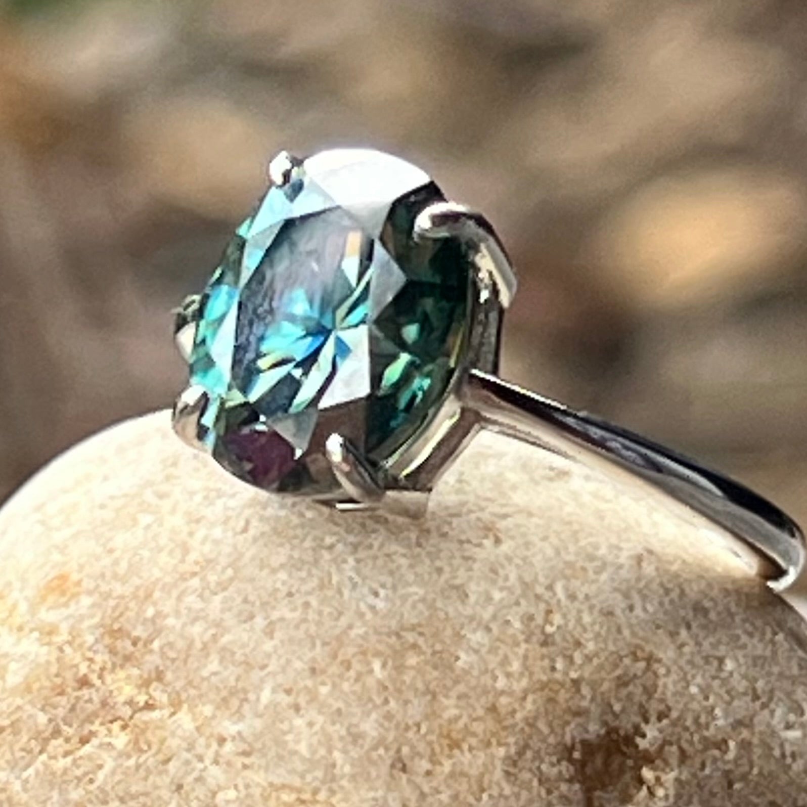 Sale ~ Green Moissonite Sterling Silver Ring ~ 5