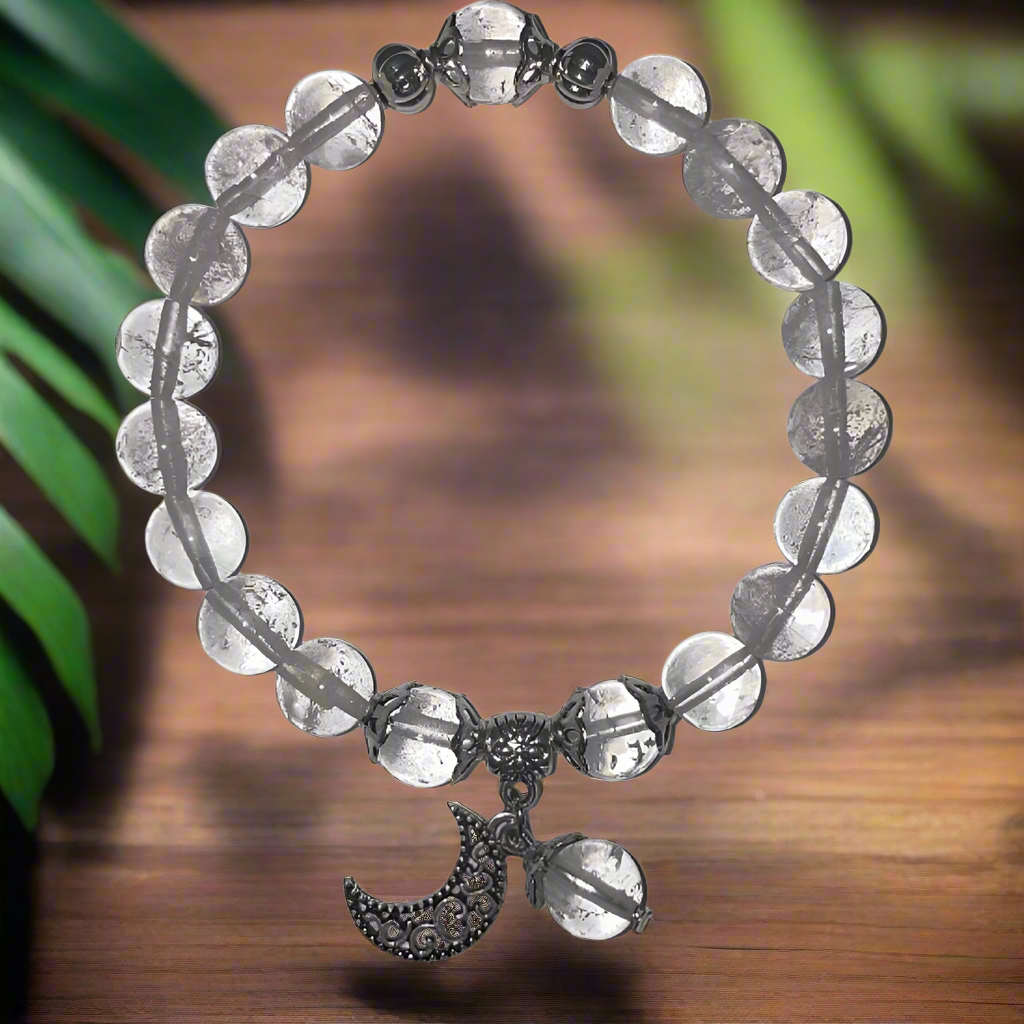 Clear Quartz Amplifying Bracelet with Celestial Crescent Moon Charm