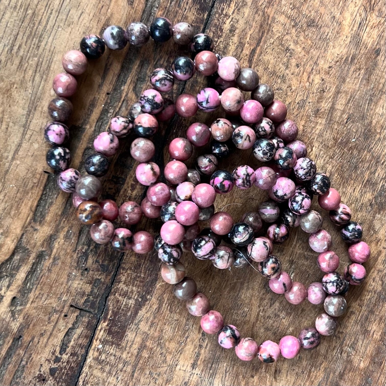 Rhodonite Beaded Bracelet ~ Large Fit