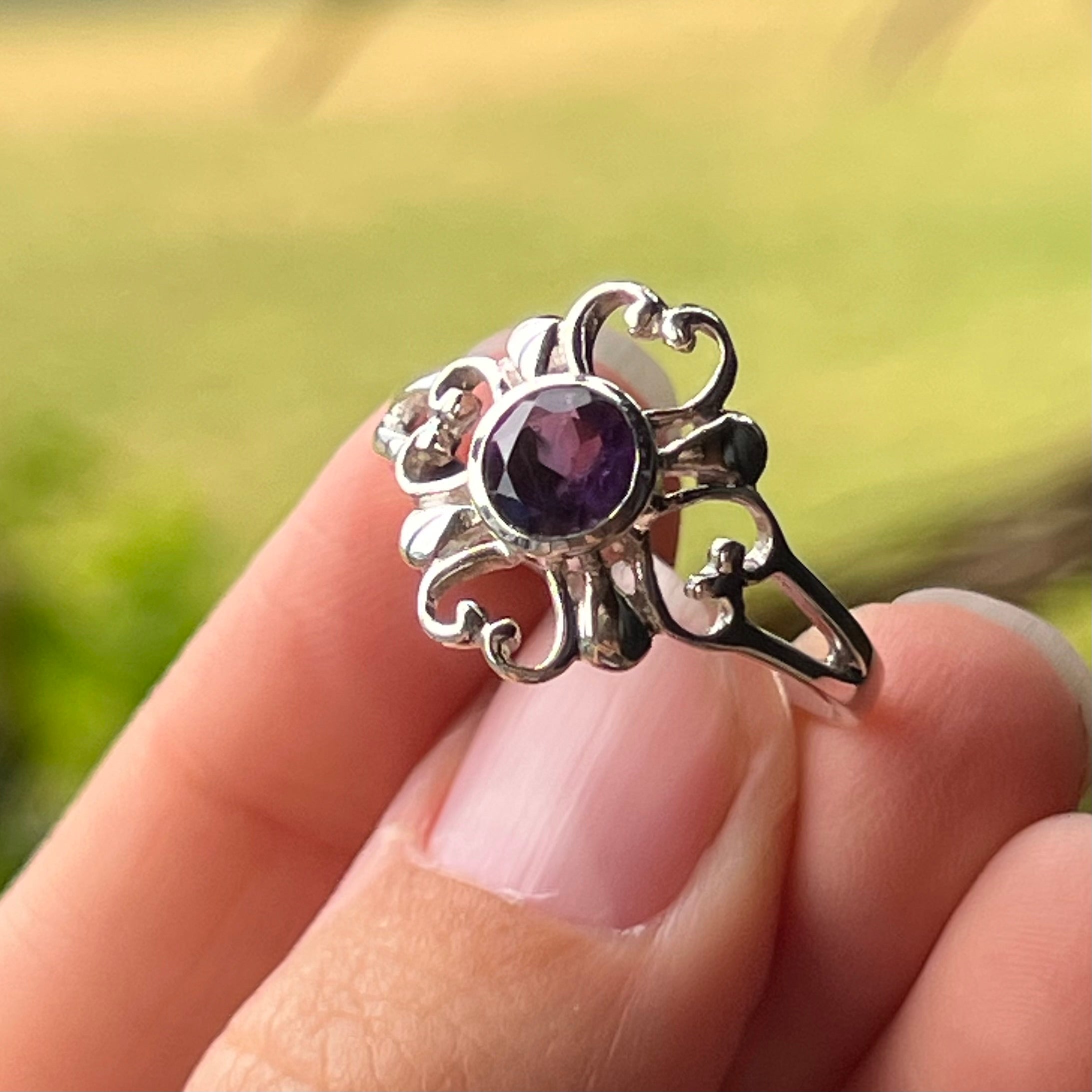 Heart Amethyst Sterling Silver Ring ~ 9
