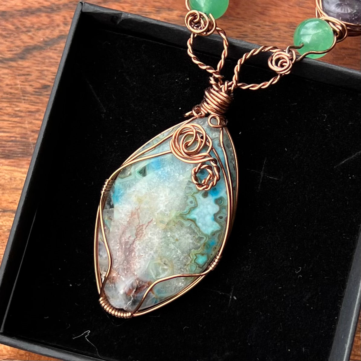 Muse Forged ~ Artesian Plume Agate, Green Aventurine & Amethyst Necklace